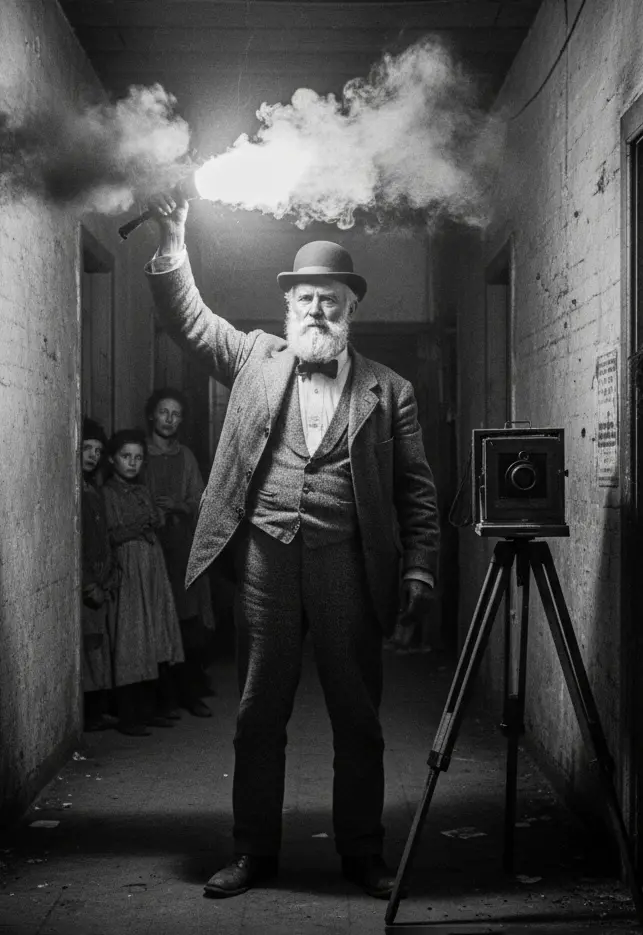 Jacob Riis flash powder photography equipment explosive flash tenement