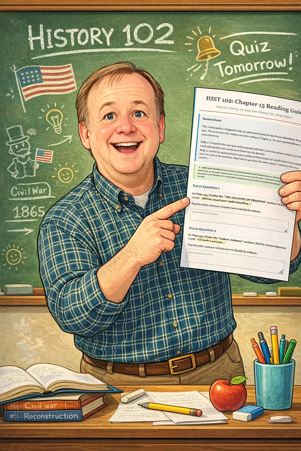 Professor holding a reading guide
