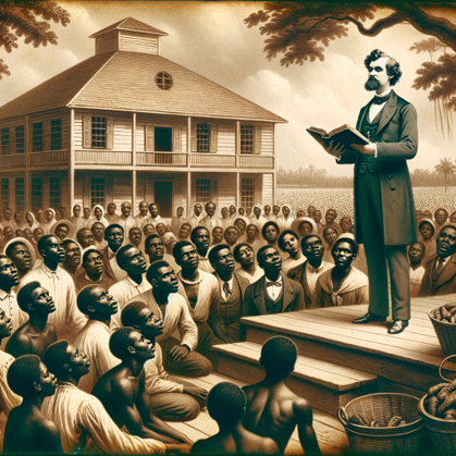 White preacher instructing enslaved people