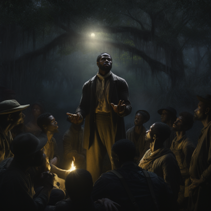 Nat Turner speaking at a night meeting