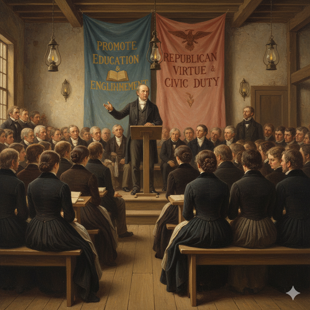 AI-generated depiction of a 19th-century Lyceum lecture hall