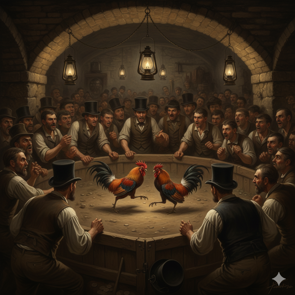 Cockfighting ring with spectators