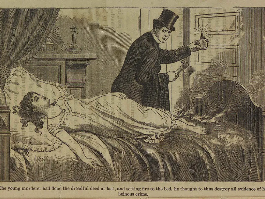 Later 19th-century sensationalist illustration reflecting crime and press culture