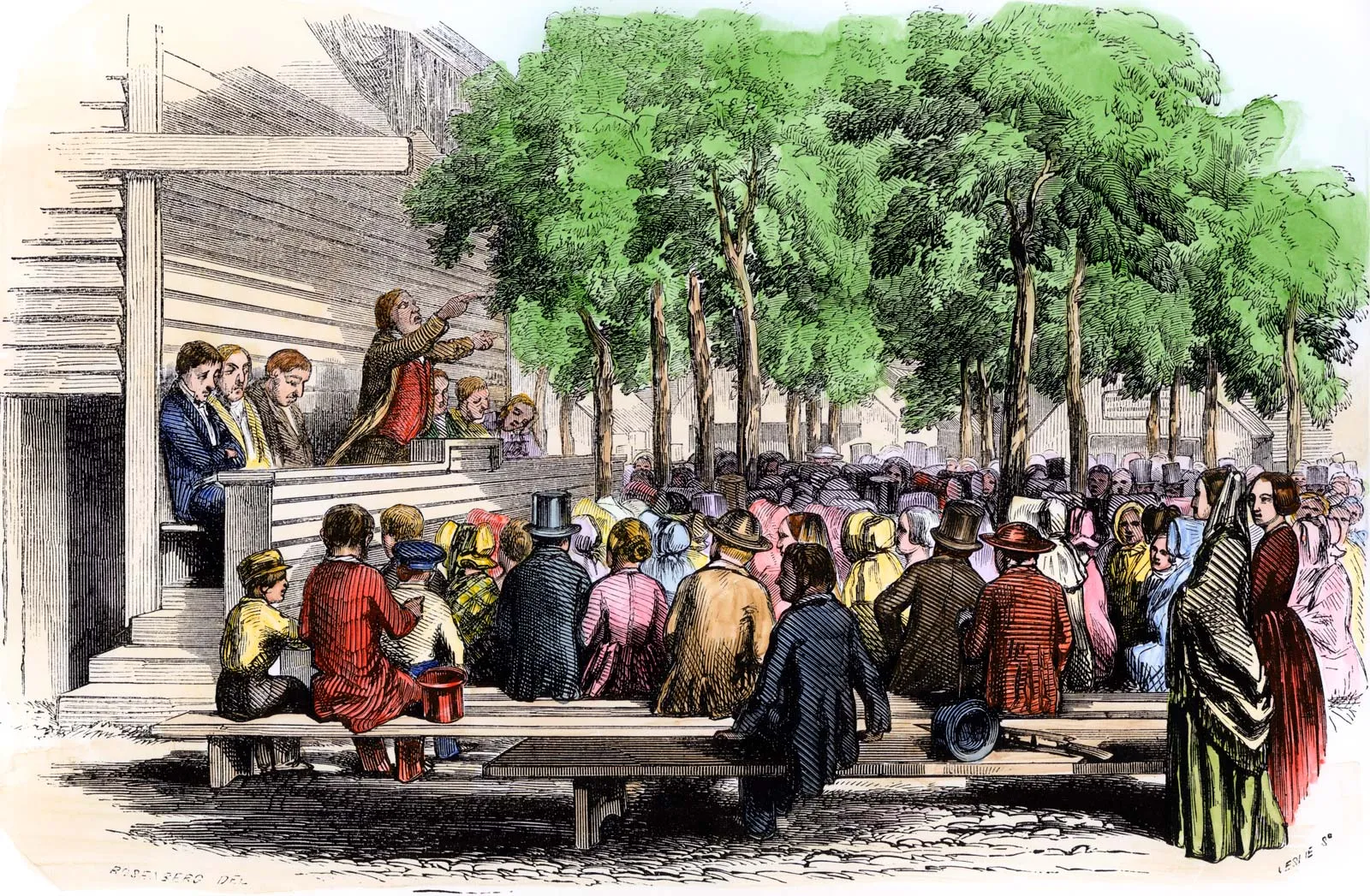 Methodist camp meeting, Eastham, Massachusetts, c.1850 (woodcut)