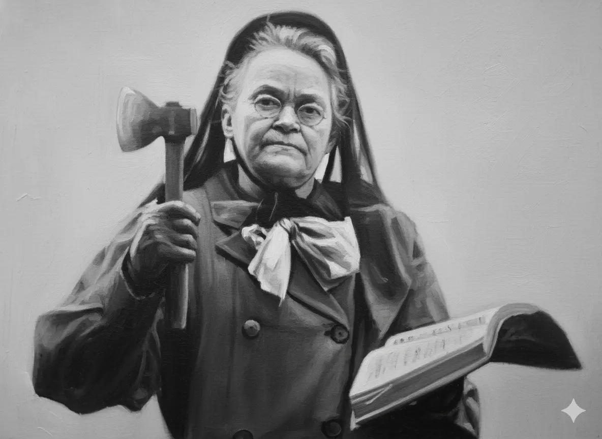 Carrie Nation with hatchet