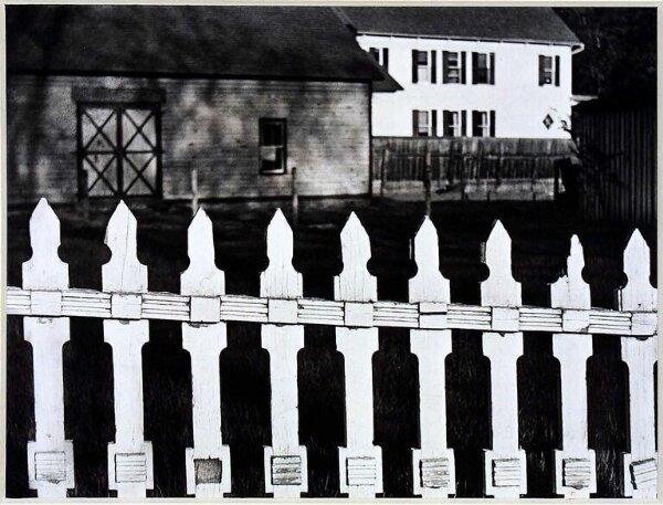Paul Strand, White Fence Port Kent, 1916 — close-up geometric abstraction of white picket fence