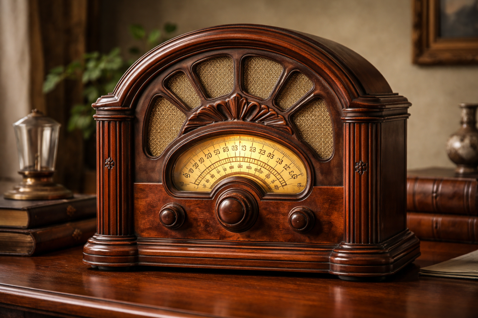 1930s console radio — click to play broadcast