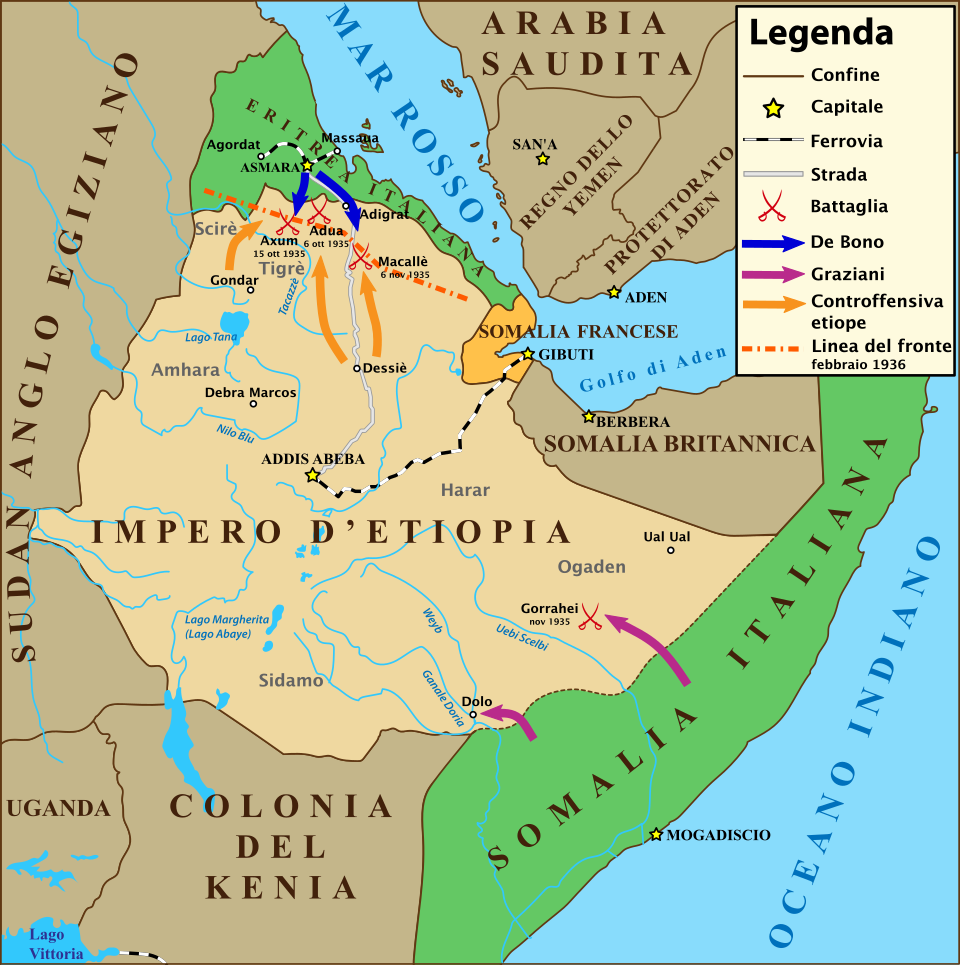 Ethiopia Abyssinia Italian invasion 1935 1936 map