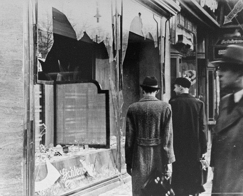 Destroyed Jewish shop windows Berlin Nazi Germany Kristallnacht pogrom