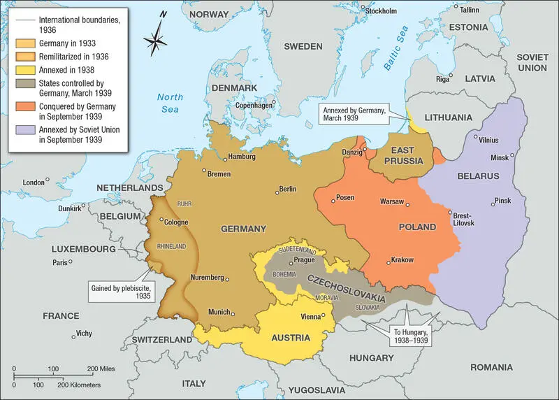 Map of Nazi Germany territorial expansion 1933–1939