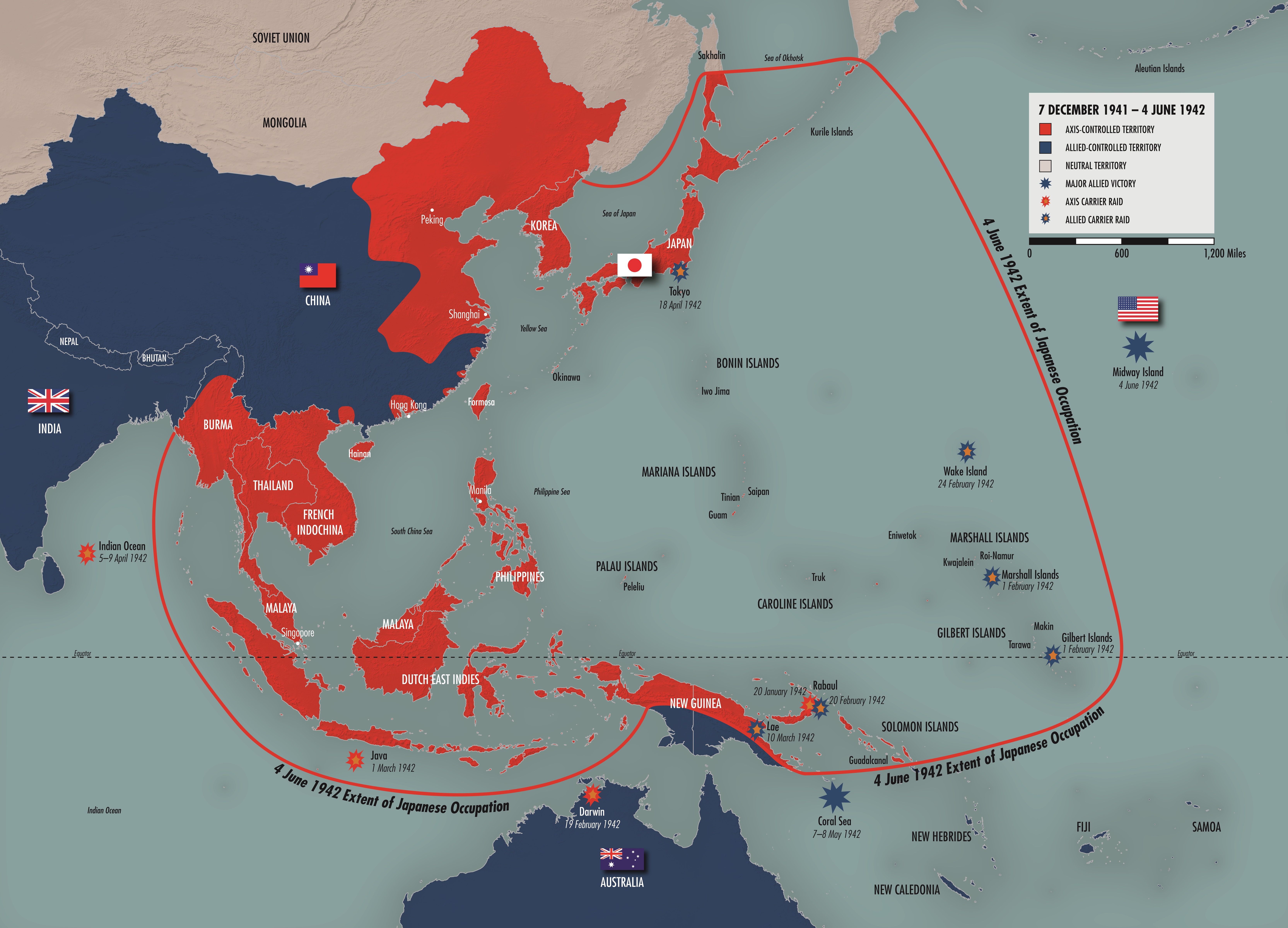 Map of Japanese imperial expansion in Asia and the Pacific