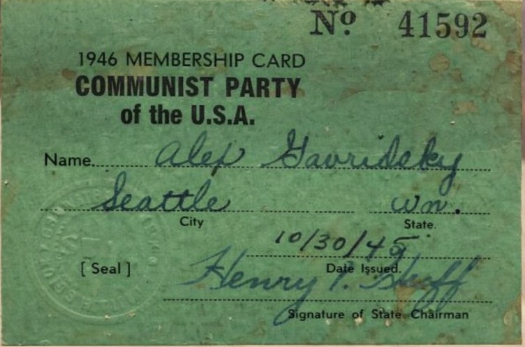 CPUSA membership card from the 1930s, Communist Party USA