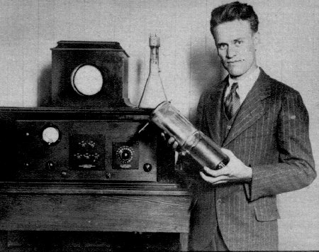 Philo Farnsworth with early television equipment, 1927