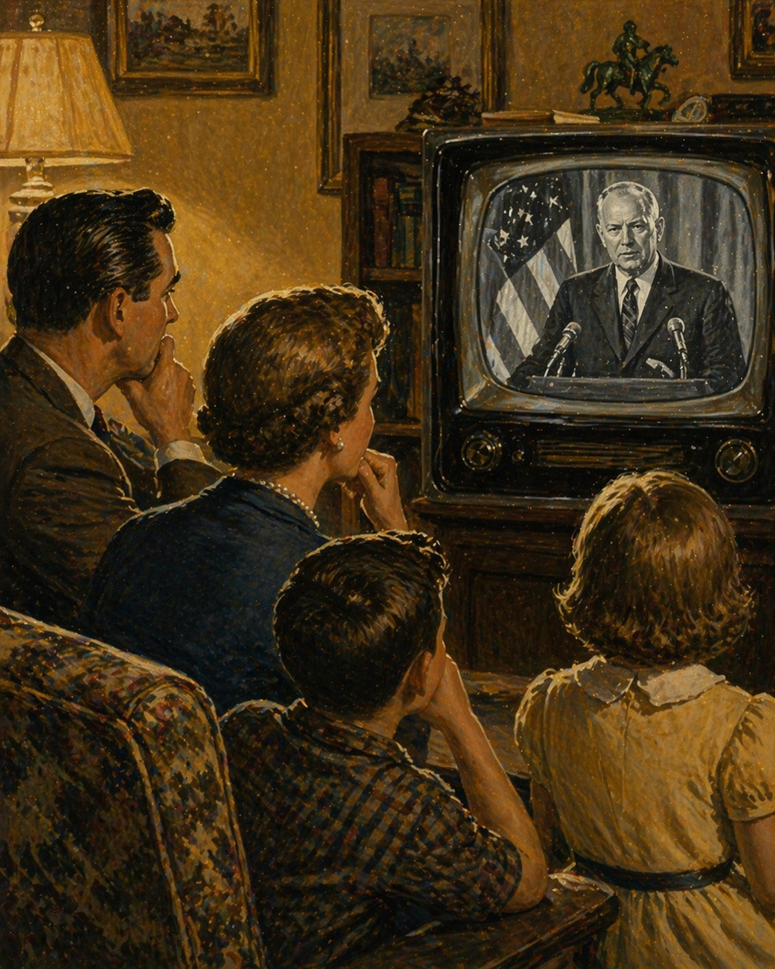 Dwight Eisenhower delivering his farewell address on television January 1961