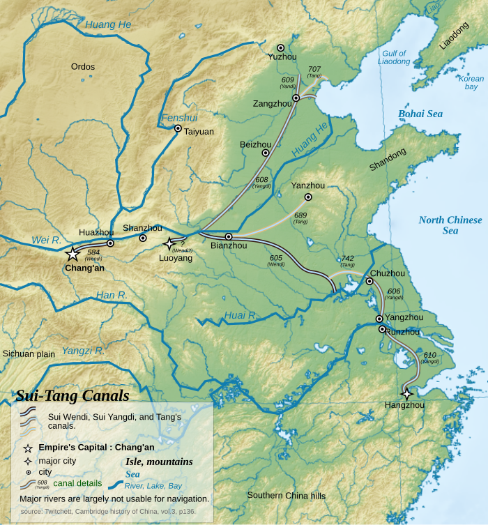 Grand Canal route map (Sui–Tang)