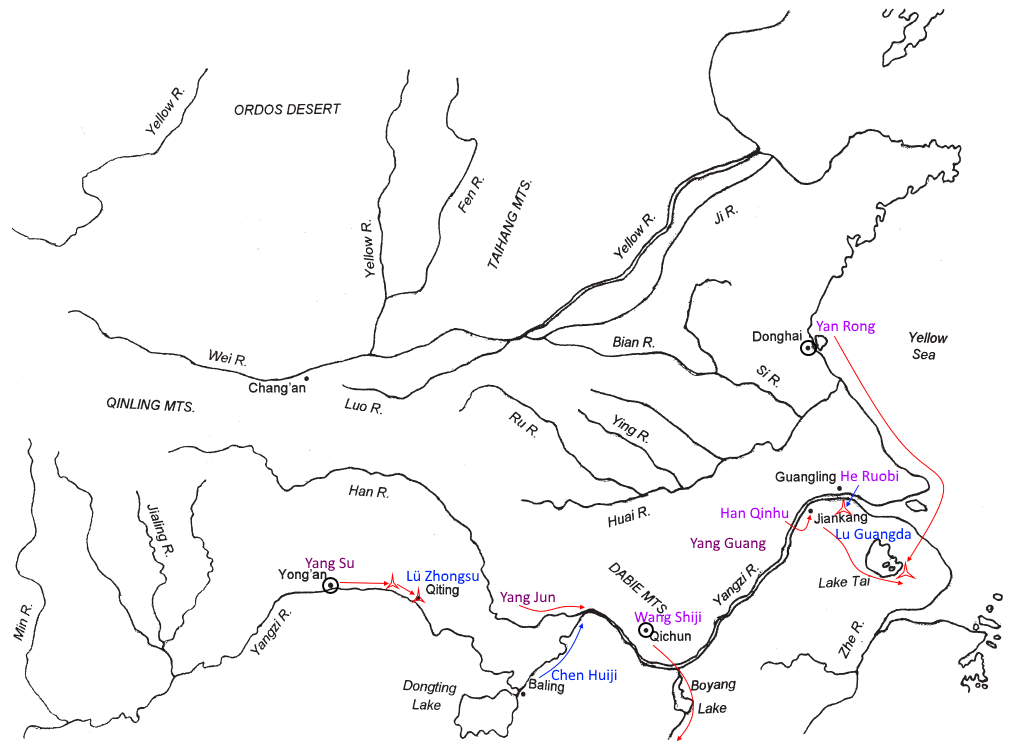 Map of the Sui conquest of the Chen kingdom (588–589)