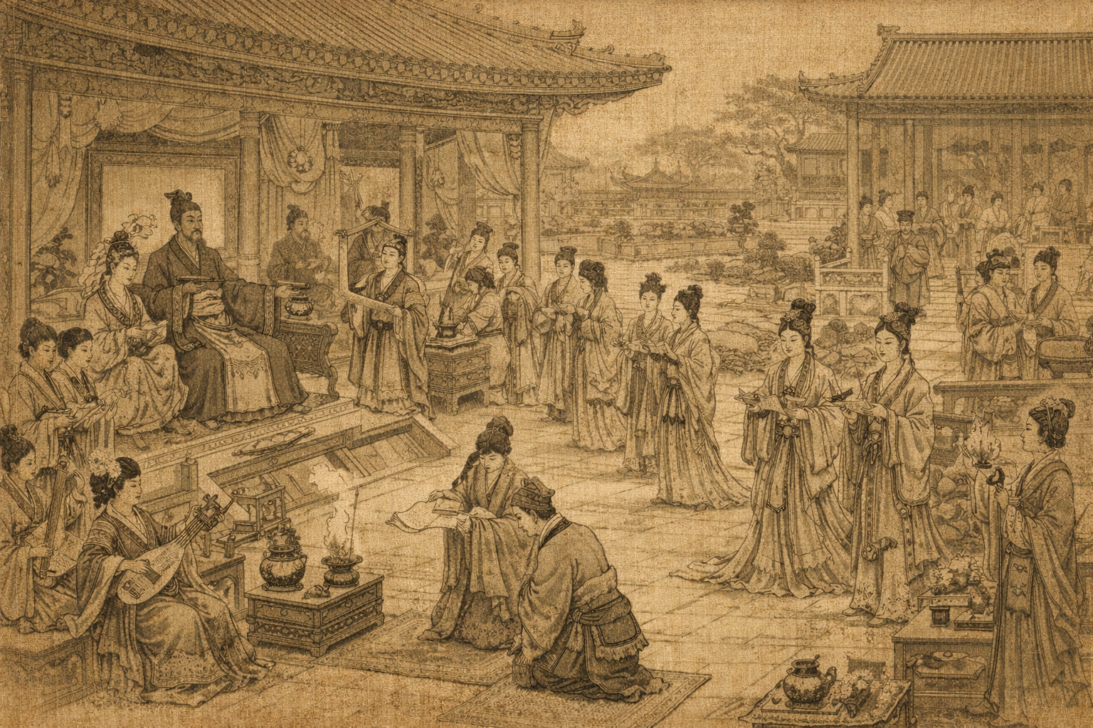 Eastern Han dynasty court life mural palace scene