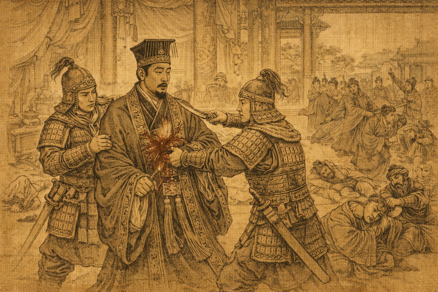 He Jin assassination illustration Eastern Han eunuch massacre Luoyang 189 CE