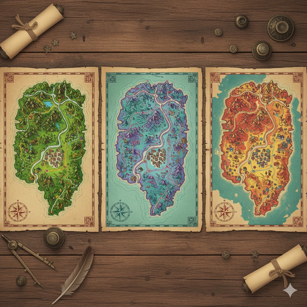 Three different maps of same territory