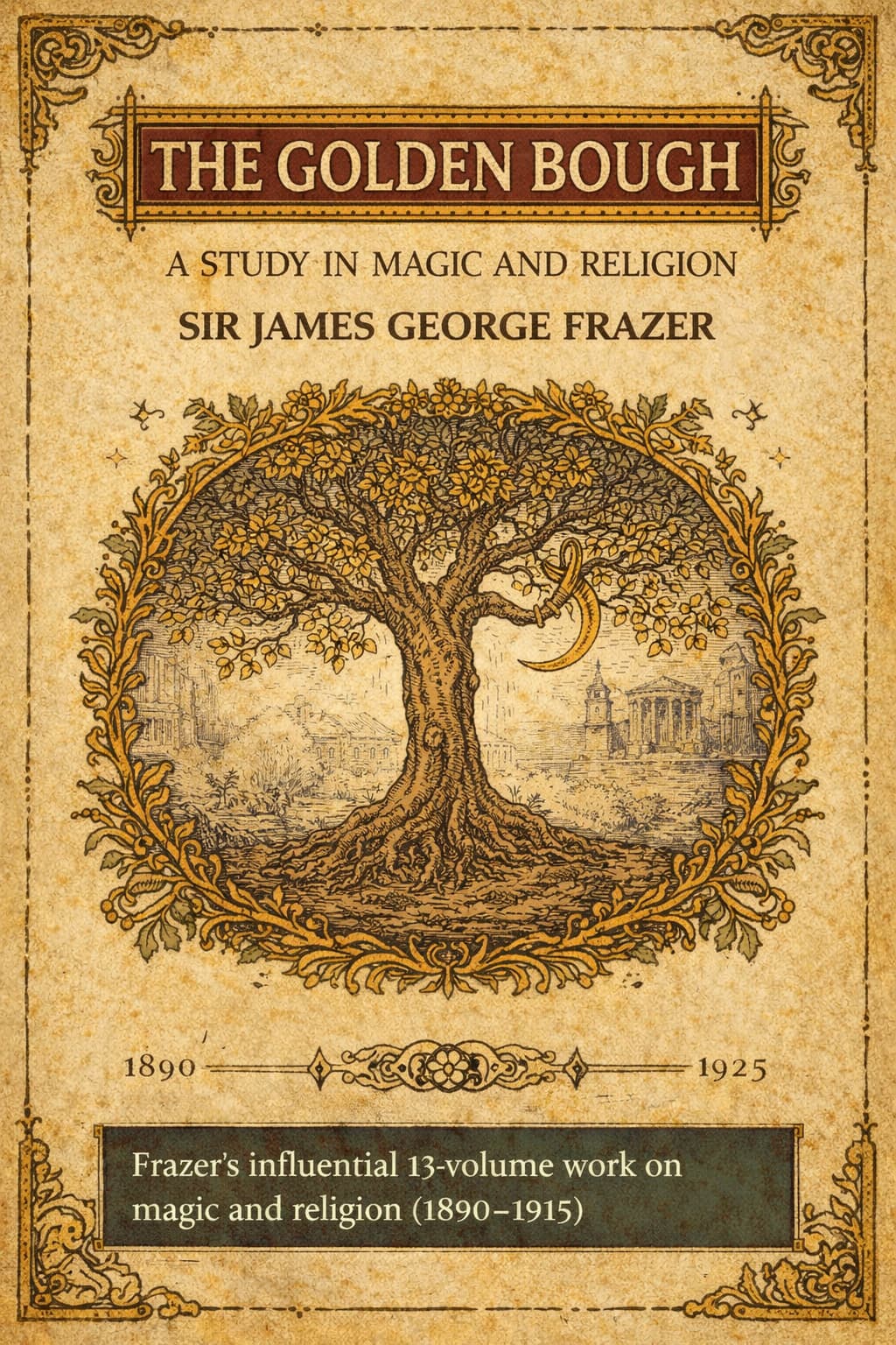 Vintage-style book cover of The Golden Bough by James George Frazer