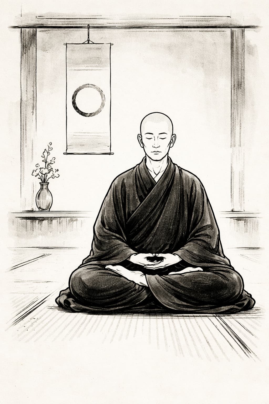 Zen monk practicing zazen seated meditation