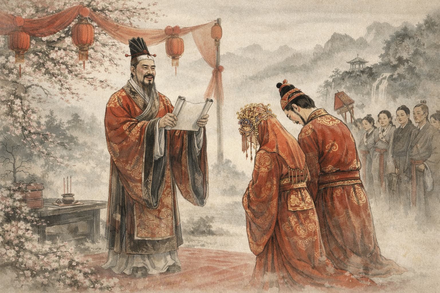 Wedding officiant pronouncing couple married during ceremony, demonstrating speech acts that create new social reality